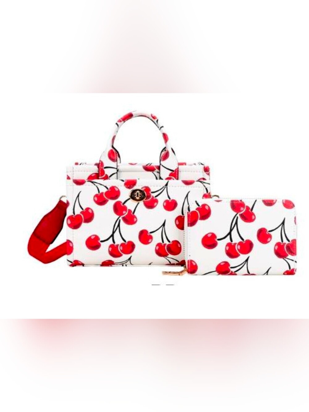 ‼️🔥White Cherry Print Tote Bag with Matching Wallet